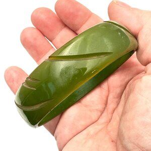 Vintage Bakelite Women's Wide Bangle Bracelet Retro Green Carved